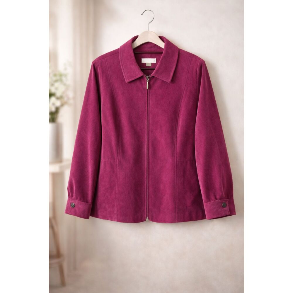 CJ Banks Corduroy Jacket 2X Pink Lightweight Office Chic Blazer Spring Layer